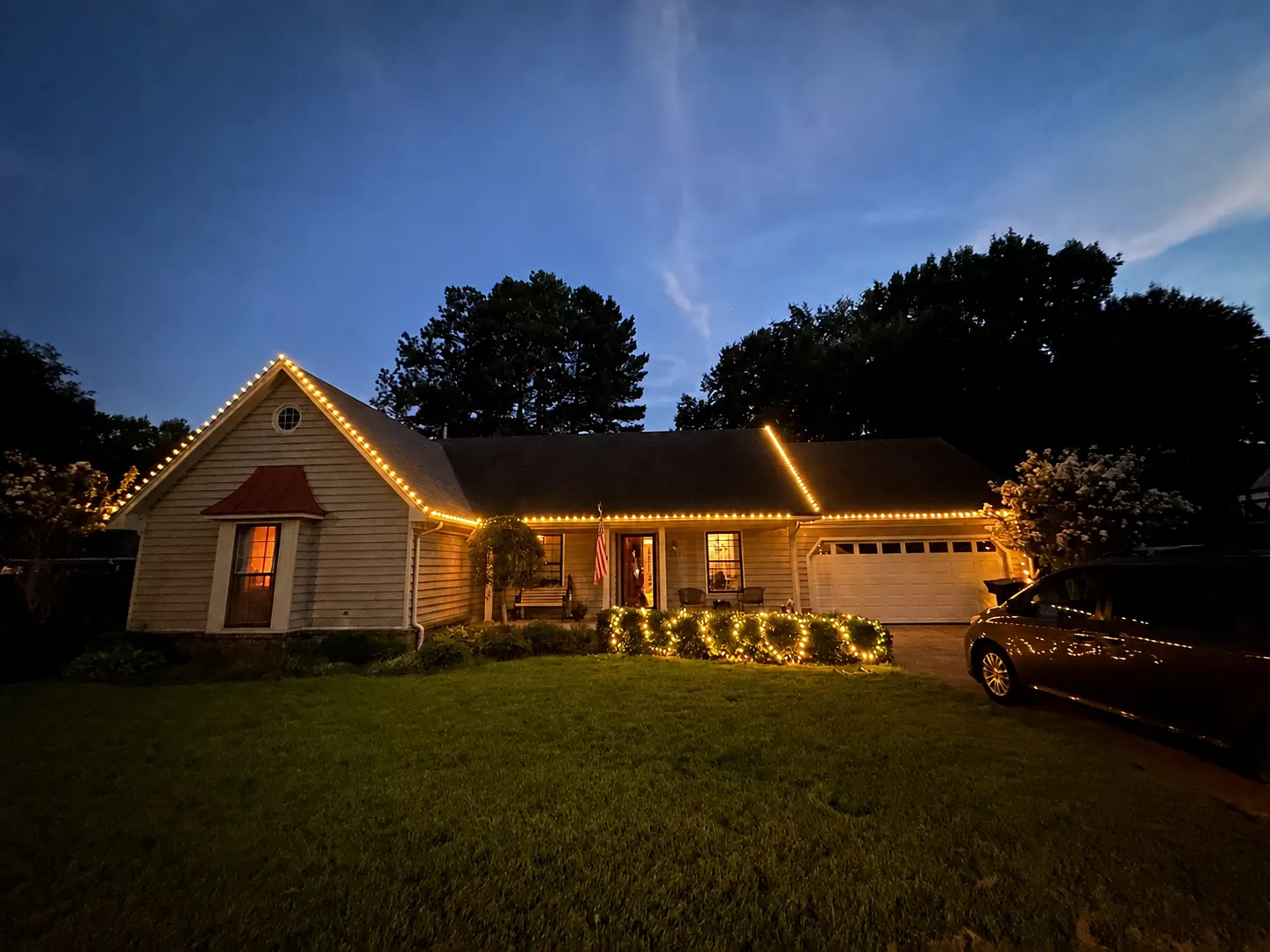 Cool White Roofline & Lit Shrub Border photo 1 of 1